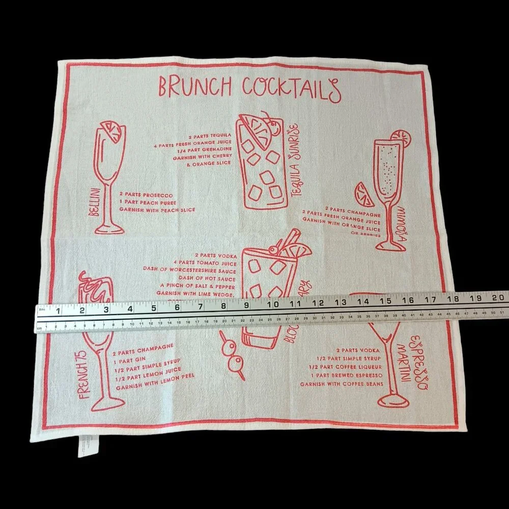 Brunch Cocktails Tea Dish Towel Bar Cart Mixology 100% Cotton Set Of Two